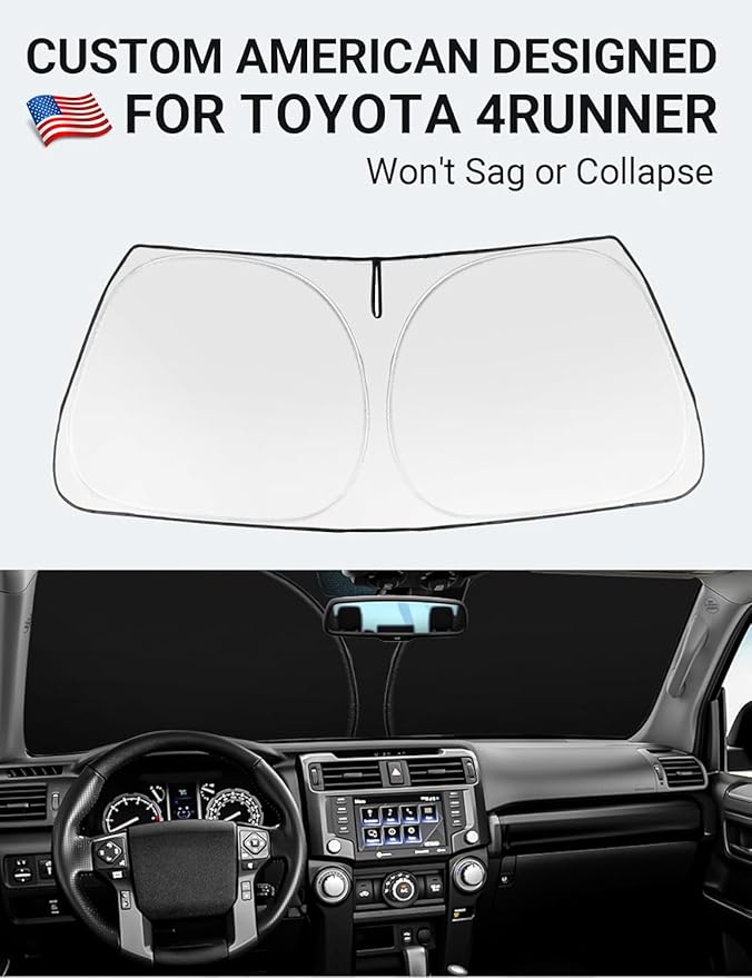 Proadsy 2025 Upgrade Windshield Sun Shade Custom Fit 2010-2025 Toyota 4Runner Sunshade 4-Layer Foldable Front Sunshade Protector Sun Visor Blocks UV Rays Keep Car Cooler Accessories
