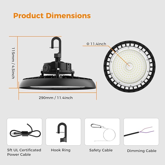 High Bay Lights LED UFO Light 240W LED Shop Lights 6000K IP65 Commercial Bay Lighting Fixture 43200 LM Super Bright, 5ft Cable Plug & Play for Warehouse Factory Garage Workshop Barn 4 Pack