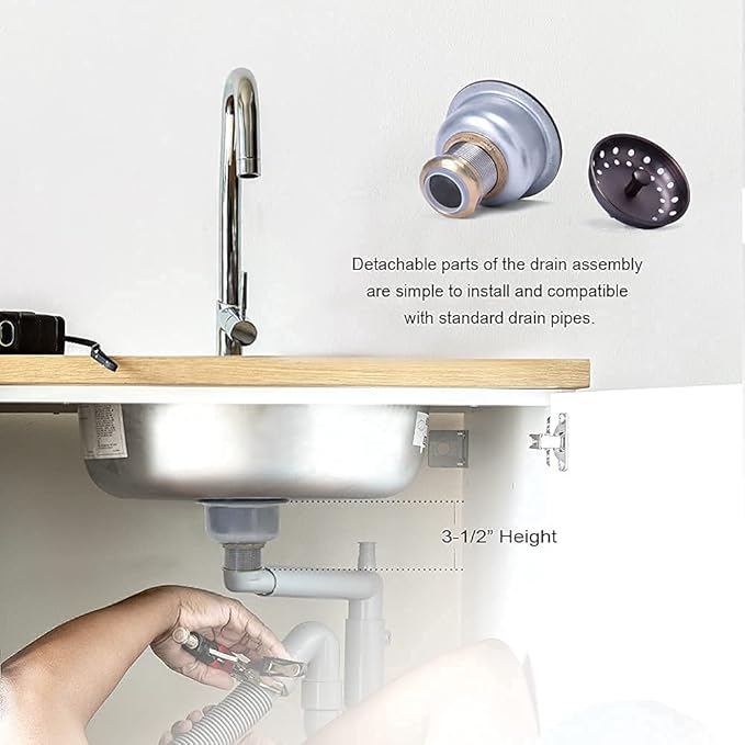3-1/2 Deep Cup Kitchen Sink Drain Assembly, 304 Stainless Steel Construction with Fixed Post Basket and Long Extended Shank/CAS Approved and Oil Rubbed Bronze Finish