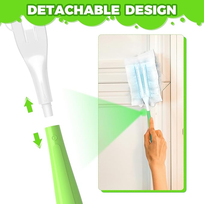 3PCS Duster Refills Folding Handles Set Compatible with Swiffer Dusters,Disposable Static Dust Removal Brush Handle for Dusting Electronics,Furniture,Blinds,Ceiling Fans (3, Green)