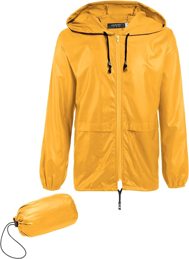 COOFANDY Mens Packable Rain Jacket Lightweight Waterproof Raincoat with Hood Outdoor Rain Gear Travel Hiking Cycling