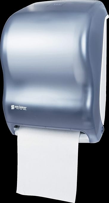 San Jamar Tear-N-Dry Classic Paper Towel Dispenser Dispenses Universal Paper Rolls with Touchless Dispensing for Bathroom, Kitchens, Restaurants, and Cafeterias, Plastic, Arctic Blue