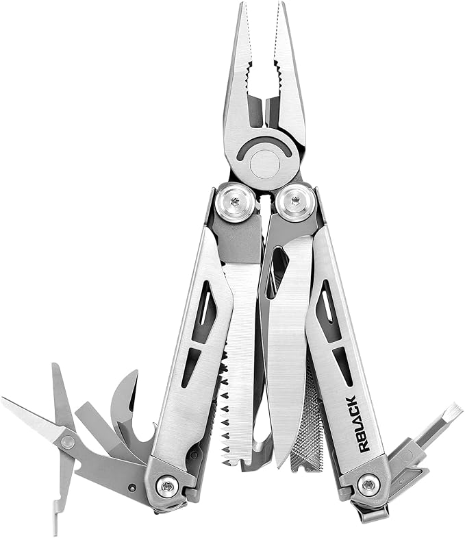 RBLACK Longeron21 EDC Multitool, 21-in-1 Heavy-duty Stainless Steel Finish Multi Tool Pliers with Safety Locking | Seat Belt Cutter - Men's Gift Set for DIY, Home, Garden & Outdoors