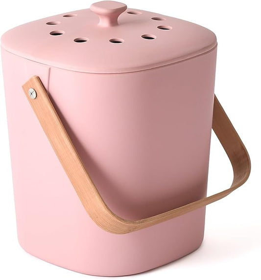 Bamboozle Countertop Compost Bin Kitchen | 1 Gallon | Odorless Composting Bin with Filters | Indoor Compost Bin with Lid | Plant Based Kitchen Composter for Food Scraps & Waste Recycling | Blossom