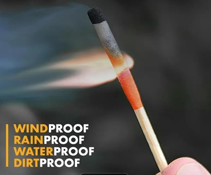 Emergency Fire Starter | Windproof & Waterproof Storm Matches with Waterproof Case & Wax Rope | Survival Gear for Camping, Hiking, Bushcraft, Outdoor Survival