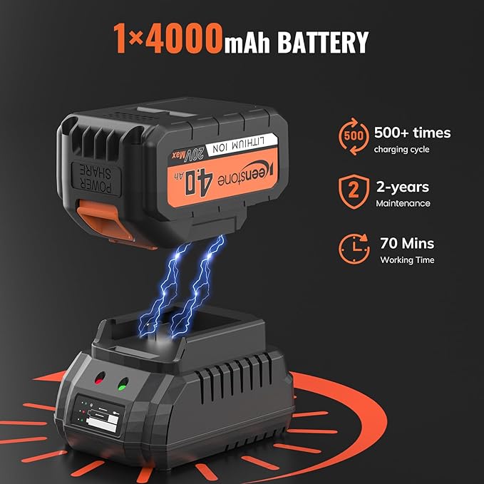 Keenstone Leaf Blower, 20V Cordless Leaf Blower Max 450-CFM 105-MPH with 4.0Ah Battery and Fast Charger, Stepless Speed Control, Lightweight Electric Leaf Blower for Patio, Lawn, Yard Cleaning