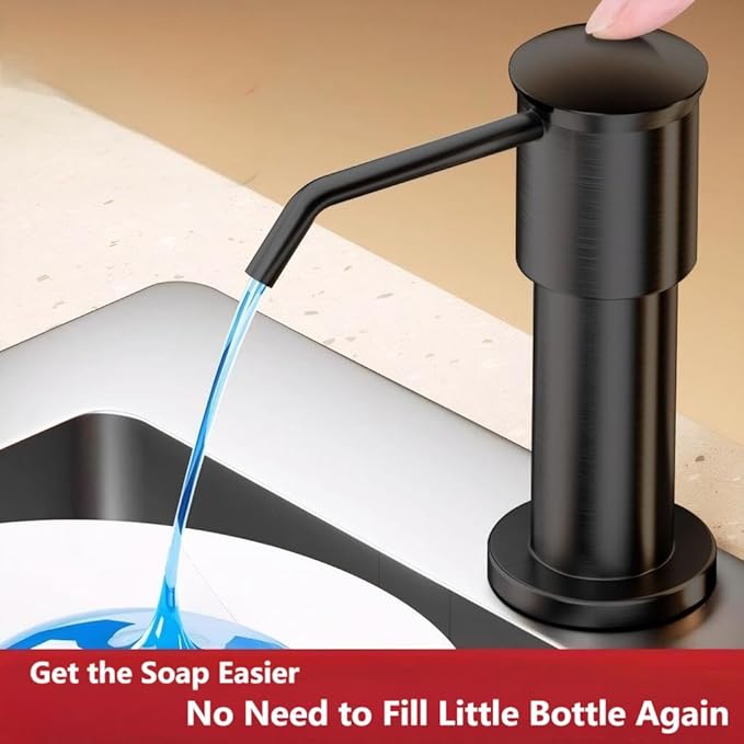 Dish Soap Dispenser for Kitchen Sink, Countertop Sink Soap Dispenser Water Pump with No-Spill Extension Tube Kit Design for Kitchen Bathroom, No Need to Fill Little Bottle Again (Black)
