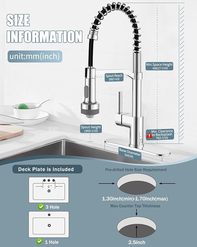 LED Kitchen Faucet with Soap Dispenser, Chrome Kitchen Faucet, Faucet for Kitchen Sink, Single Handle Stainless Steel Camper Farmhouse RV Sink Faucets with Pull Down Sprayer