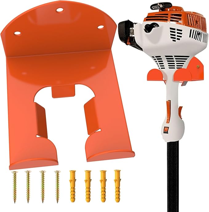 Lawn Mower Wall Mount Bracket 10 Gauge Heavy Duty Steel Powder Coated Orange Garage Storage Organizer Hanger for Most Lawn Mowers with Screws and Plugs Included (1-Pack)
