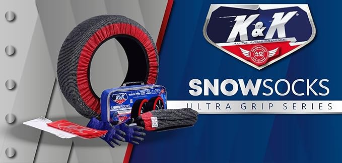 K&K Automotive Snow Socks for Tires - Pro Series for Ultimate Grip Alternative for Tire Snow Chain - Snow Traction Device for Passenger Cars SUVs Trucks Winter Emergency Accessory 2-piece (XX-Large)