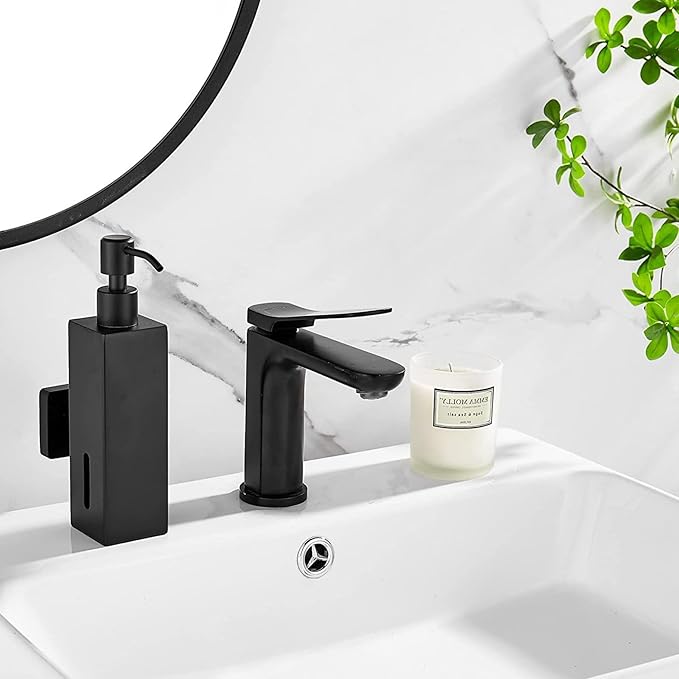 Soap Dispenser Stainless Steel Wall Mounted Soap Dispenser with Pumps Drill-Free Rustproof Shower for Kitchen and Bathroom, Black, Square, Wall Mounted
