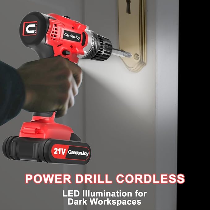 GardenJoy 20v Cordless Drill Set, Power Electric Kit Battery With Charger 30Nm 2-Speed 3/8" Keyless Chuck 24+1 Position Drill Driver screwdriver Bits with LED Electric Work Light for DIY