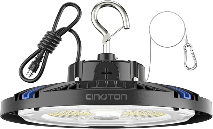 CINOTON 210W Switchable UFO LED High Bay Light, Aluminum LED Shop Lights with 31500LM, 5000K Commercial Bay Lighting for Garage Workshop 5000K Daylight-ETL Listed, 1 Pack