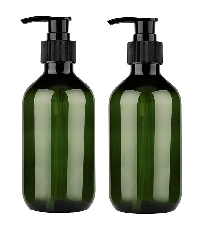 Pump Bottle Dispenser, Yebeauty 10oz/300ml Empty Plastic Shower Refillable Dispenser Soap Shampoo Pump Dispenser Containers with Pump Multipurpose for Cosmetic Kitchen Bathroom, 2-Pack Green
