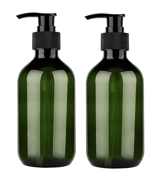 Pump Bottle Dispenser, Yebeauty 10oz/300ml Empty Plastic Shower Refillable Dispenser Soap Shampoo Pump Dispenser Containers with Pump Multipurpose for Cosmetic Kitchen Bathroom, 2-Pack Green