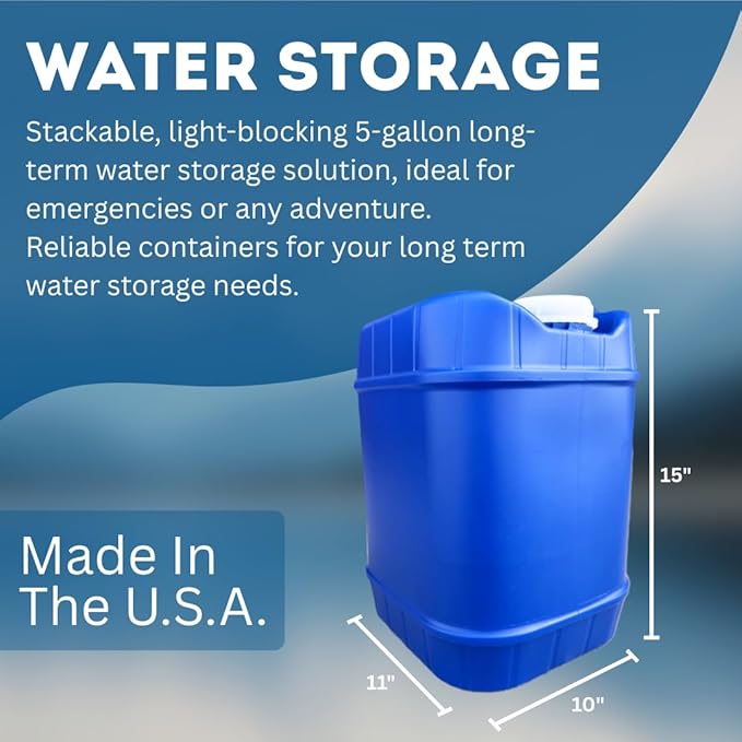 5-Gallon Stackable Water Storage Containers, Water Treatment,5 Gallons Each w/Lids + Spigot, Easy Fill, Survial Supply Emergency Water Storage for Disaster Preparedness, 10 Gallon (2 Tanks)