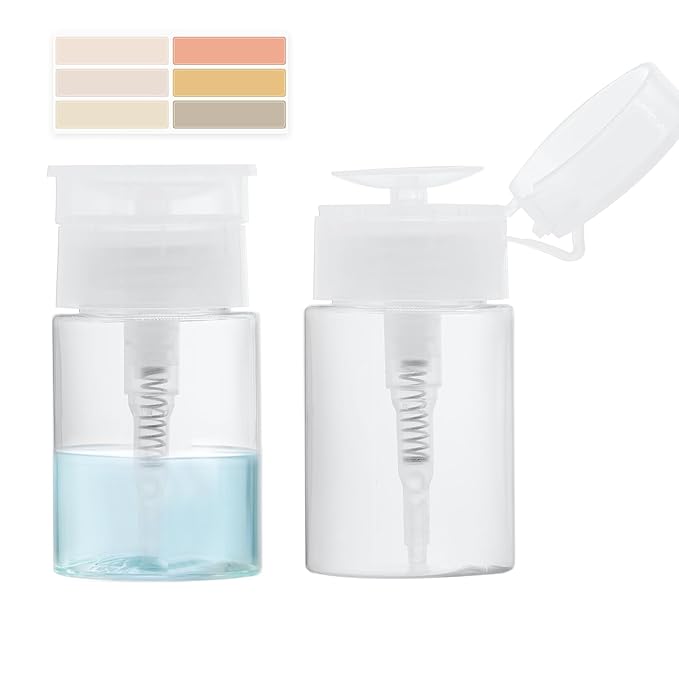 3 Pack Push Down Pump Dispenser, Empty Pump Bottle Dispenser with DlY Lables for Nail Polish, Makeup Remover, Alcohol, Facial Toner 2.03oz/60ML