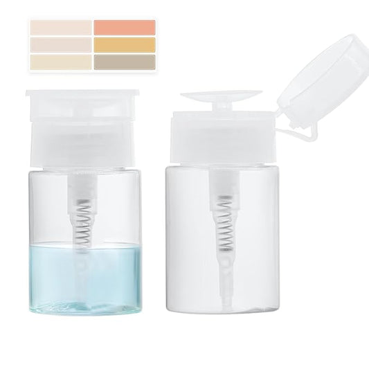 3 Pack Push Down Pump Dispenser, Empty Pump Bottle Dispenser with DlY Lables for Nail Polish, Makeup Remover, Alcohol, Facial Toner 2.03oz/60ML
