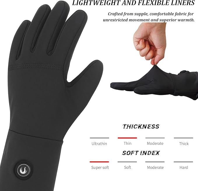 Heated Glove Liners for Men Women - Rechargeable Battery-Powered Electric Heating, Thin Flexible Touchscreen Gloves