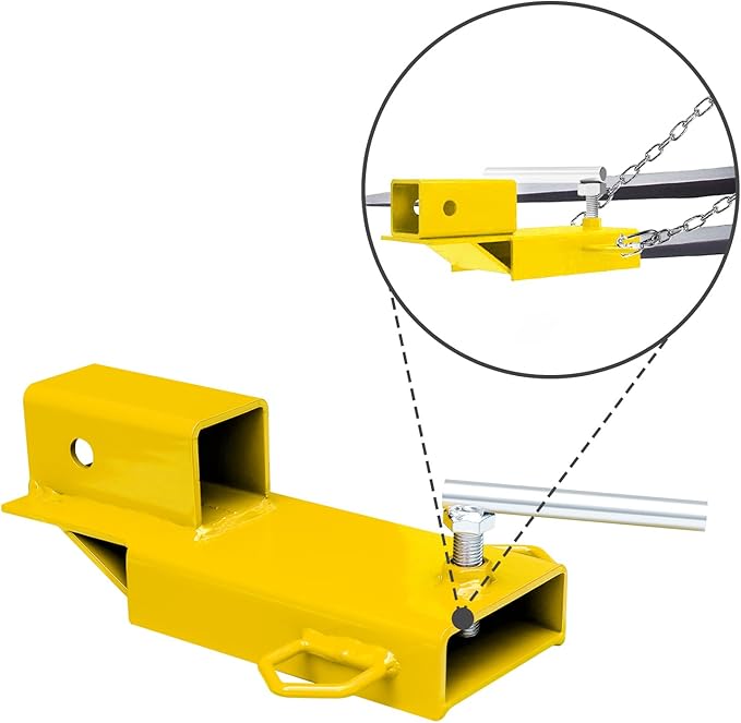 Fork Trailer Hitch Attachment, EBESTTECH 1PC 2" Forklift Ball Hitch Receiver Trailer Towing Adapter Attachment with Chain Yellow