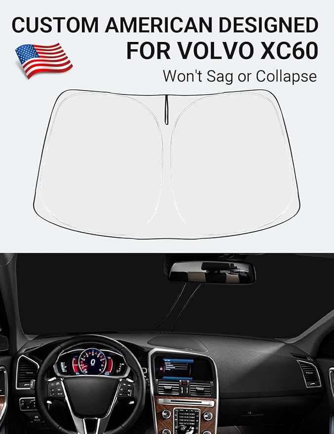 Proadsy 2025 Upgrade Windshield Sun Shade Custom Fit Volvo XC60 2010-2017 4-Layer Foldable Front Sunshade Protector Sun Visor Blocks UV Rays Keep Car Cooler
