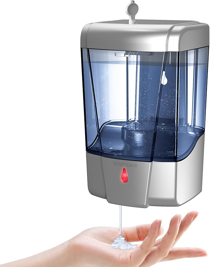 interhasa! Soap Dispenser, Touchless Hand Sanitizer Dispenser Wall Mount 600ml Automatic Kitchen Soap Dispenser for Commercial Home, Office (Silver)