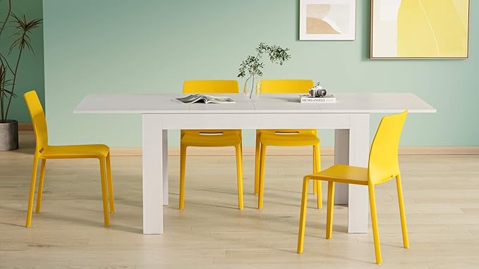 Mobili Fiver, Easy, Extendable Dining Table, 55.1(86.6) x35.4 in, Ashwood White, Made in Italy