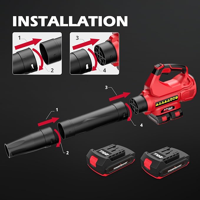 PowerSmart 40V Cordless Leaf Blower 450 CFM/130 MPH Dual 2.0Ah Batteries & Fast Charger, Lightweight Brushless Motor for Lawn Care,Garden Debris, Snow Blowing