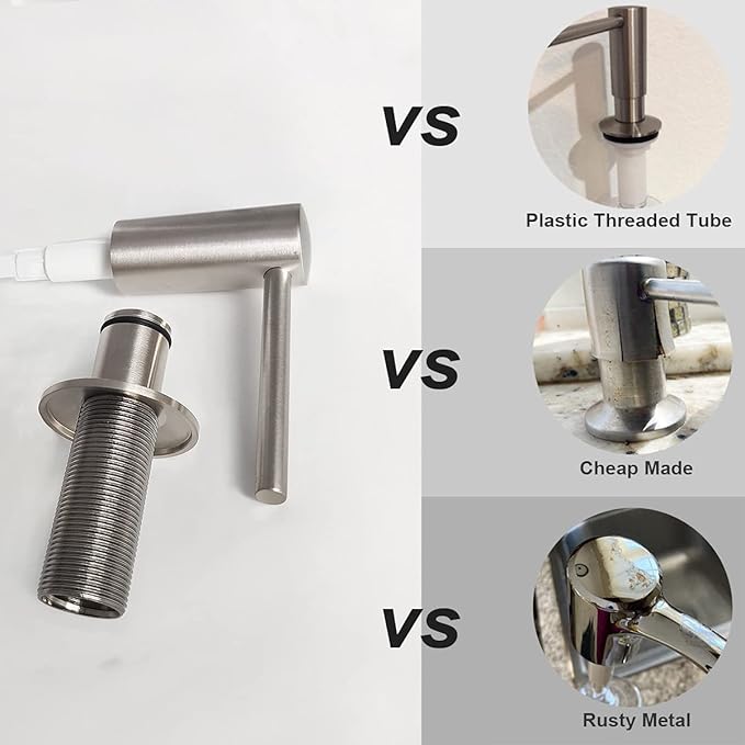 Brushed Nickel Built in Soap Dispenser for Kitchen Sink with 17 OZ PET Bottle Brass Pump Head Deck Mounted Dish Soap Dispenser