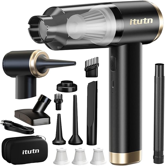 Mini Car Vacuum Cleaner, 15000PA Powerful Suction, Portable Cordless Vacuum for Car, Handheld Small Vacuum Cleaner & Air Duster for Home, Desk,PC, Keyboard (Mini Vacuum + 11 attachments)