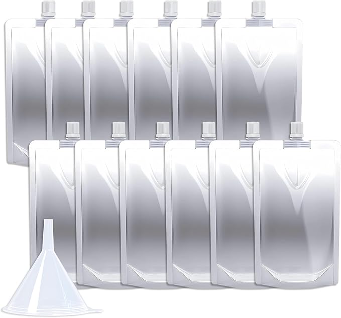 12PCS 8OZ Plastic Flasks,Reusable Drink Pouches with Funnel,Spouted Drinking Bags for Liquid Beverage Juice,Leak-Proof Food Grade for Travel Outdoor Sports Concert Cruise Events