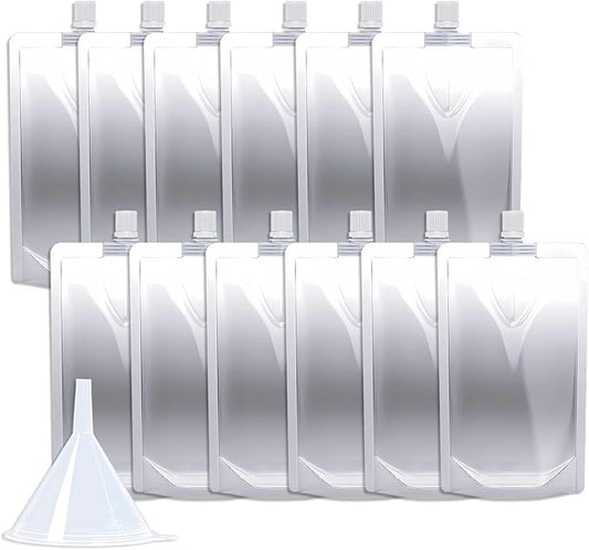 12PCS 8OZ Plastic Flasks,Reusable Drink Pouches with Funnel,Spouted Drinking Bags for Liquid Beverage Juice,Leak-Proof Food Grade for Travel Outdoor Sports Concert Cruise Events