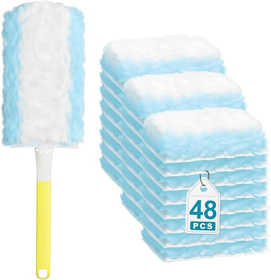 JOYMOOP Disposable Duster for Cleaning, with 1 Handles & 48 Ct Blue Heavy Duty Refills for Swiffer Feather Duster, Household Cleaning Tool for Electronics, Dusting Furniture, Blinds, Pet Hair