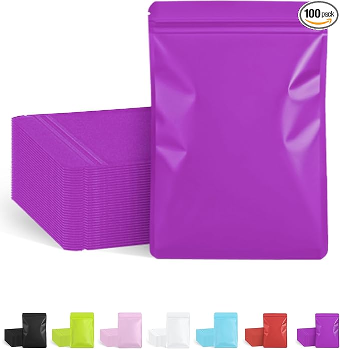 FireKylin 100 Pack Resealable Packaging Bags for Small Business Double-Sided Color Smell Proof Bags for Food Storage Flat Bags (Purple, 4" x 6")