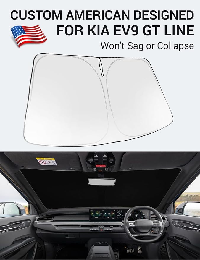 Proadsy 2025 Upgrade Windshield Sun Shade Custom Fit Kia EV9 2024 2025 Foldable Front Sunshade Protector Sun Visor Blocks UV Rays Keep Car Cooler Accessories