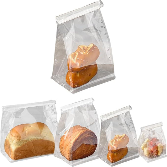 50 Pcs Bread Bags for Homemade Breads, 5.1 Inch Clear Bakery Bags with Tin Tie, Small Loaf Plastic Bag, Storage PackingBag for Foods