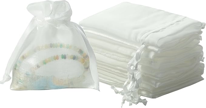 QIANF 20 Pcs White Small Organza Bags 3X4 inch for Wedding Favors with Drawstring, Mini Mesh Gift Bags Jewelry Pouch for Candy Bridal Shower Party Favor Baby Shower Christmas