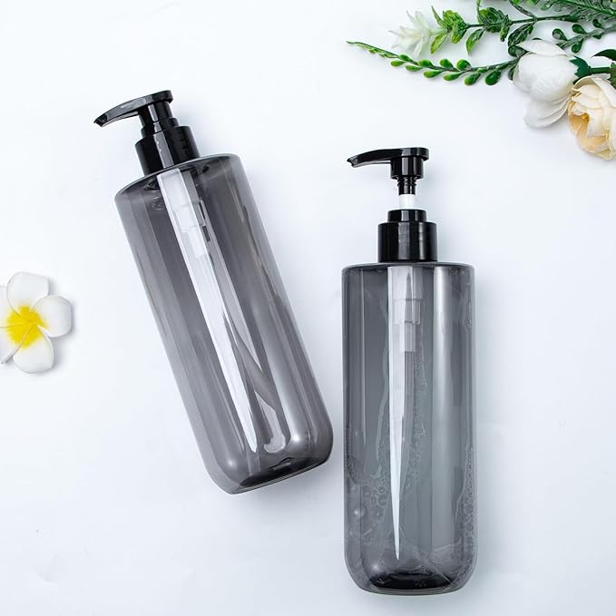 Yebeauty Soap Dispenser, 2 Pack 17oz/500ml Refillable Pump Bottle Dispenser Plastic Empty Shampoo and Conditioner Bottles Clear Black Lotion Container with Travel Lock for Bathroom Decor Upgrade