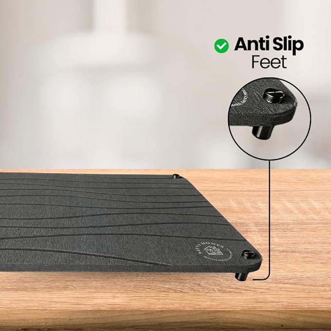 Diatomaceous Earth Dish Drying Mat with Non-Slip Stainless Steel Feet - 16 L x 12 Inch Odorless, Quick Drying Stone Mat for Kitchen Sink - Heat Resistant, Super Absorbent Dish Drying Stone