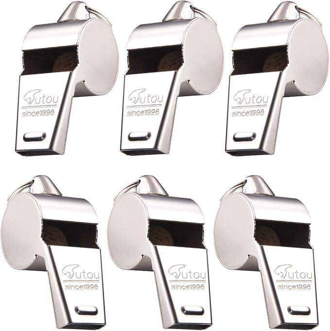 HUTOU Whistle, 6 Packs Stainless Steel Coach Sports Whistle with Lanyard, Loud Crisp Sound Whistle Ideal for Coaches, Referees, and Officials
