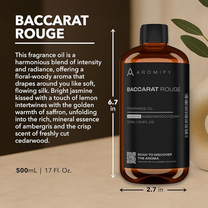 Diffuser Oil Inspired by Baccarat Rouge, 16.9 FL Oz, 500 mL, Luxury Hotel Scent for Home, Bathroom, Spa & Office, Essential Oil Blend for Aromatherapy, Amberwood & Cedar.