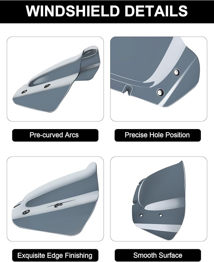 8" Wave Windshield Windscreen Wind Splitter Compatible for Harley Davidson Street Glide FLHX 2024-2025, CVO Street Glide FLHXSE 2023-25, FLHXU 2025, Smoke