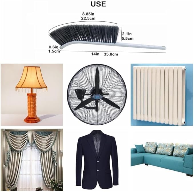 Dust Brush, 14" Narrow Skinny Soft Bristles Hand Whisk Broom, Cleaning Tight Spaces/Bed/Couch/Drafting/Clothes/Upholstery/Art (1)