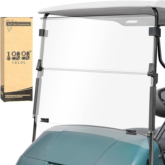 10L0L Clear Golf Cart Windshield for EZGO TXT/Medalist Gas and Electric 1995-2013, Foldable Windscreen with High Strength PC Material, Anti-UV and Impact Resistant