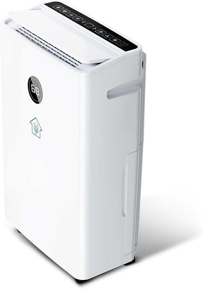 6,500 Sq Ft Smart Home Dehumidifier with Drain Hose, 1.45 Gallons Water Tank, 24 Hr Timer, 60 Pints, High Efficiency Compressor for Large Rooms,Basements, Bathrooms and Bedrooms
