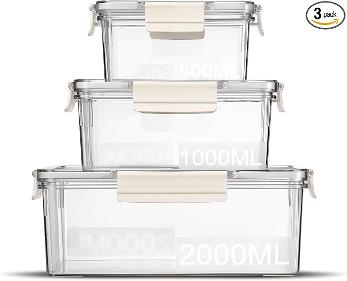 Eclirgan Food Storage Containers,Plastic Food Containers with Lock/Lids,Nesting Freezer Storage Set with Airtight/BPA Free for Pantry/Kitchen/Meal-prep(2/4/8.4 Cup)