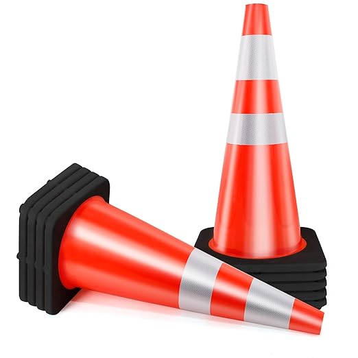 RELIANCER 8PCS 36" Traffic Cones PVC Safety Road Parking Cones with Black Weighted Base w/6"&4" Reflective Collars Fluorescent Orange Hazard Cones Construction Cones for Traffic or Home Improvement