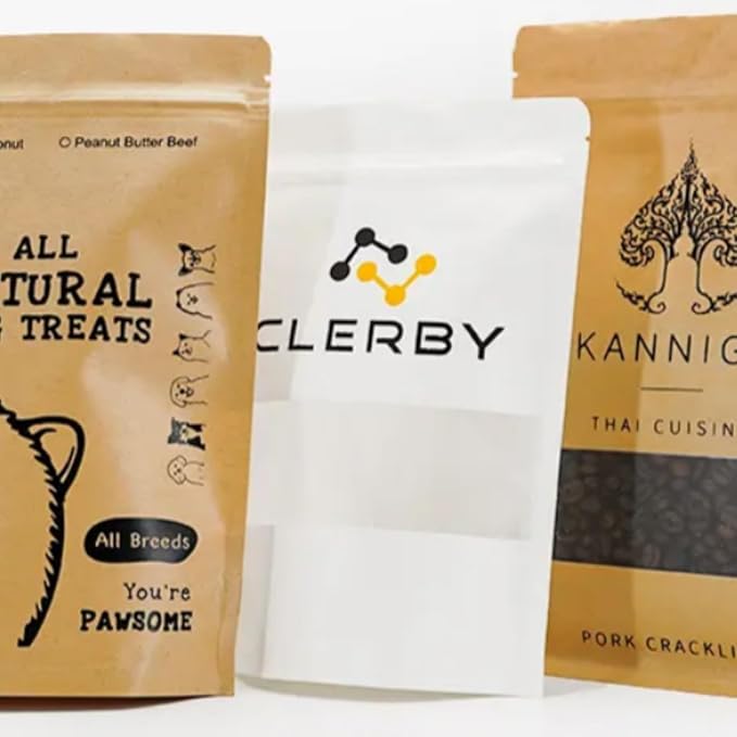 1000Pcs Custom Logo Brown White Kraft PaperBag with Window,Stand up Flat Bottom Paper Bag (Min Order 1000 Pcs), Reusable Zipper Lock Pouches Food Storage Bags
