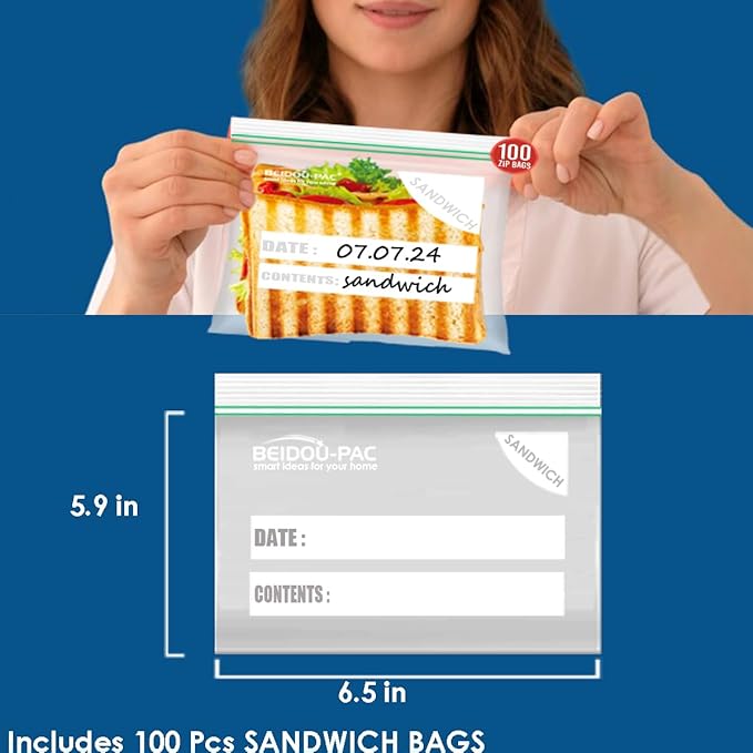 Combo Storage Zip Bags 350 Count, Resealable Variety Pack With Organizer, Reclosable Clear Plastic Snack, Sandwich, Quart, Gallon Assorted Size Bags