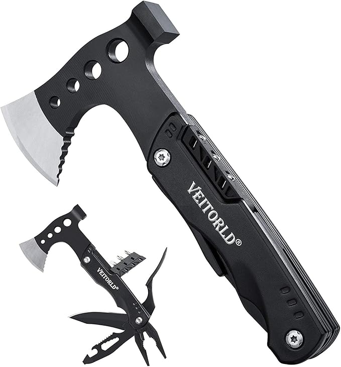 VEITORLD Christmas Stocking Stuffers, Gifts for Men Dad Husband, Unique Anniversary Birthday Gifts Idea for Him, Multitool Axe Hammer Camping Accessories, Cool Hunting Fishing Hiking Presents